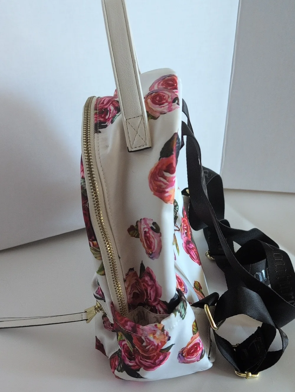 Juicy Couture Floral Mini Backpack - White with Pink Rose Print